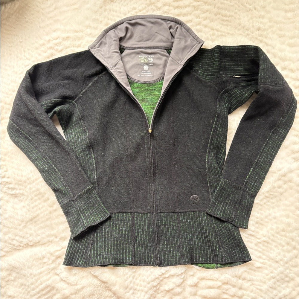 Mountain Hardwear XS Black and Green Zip-Up Sweater Jacket